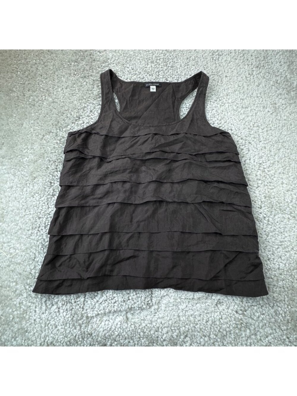Eileen Fisher Silk Sleeveless Ruffled Tank Brown Women Small